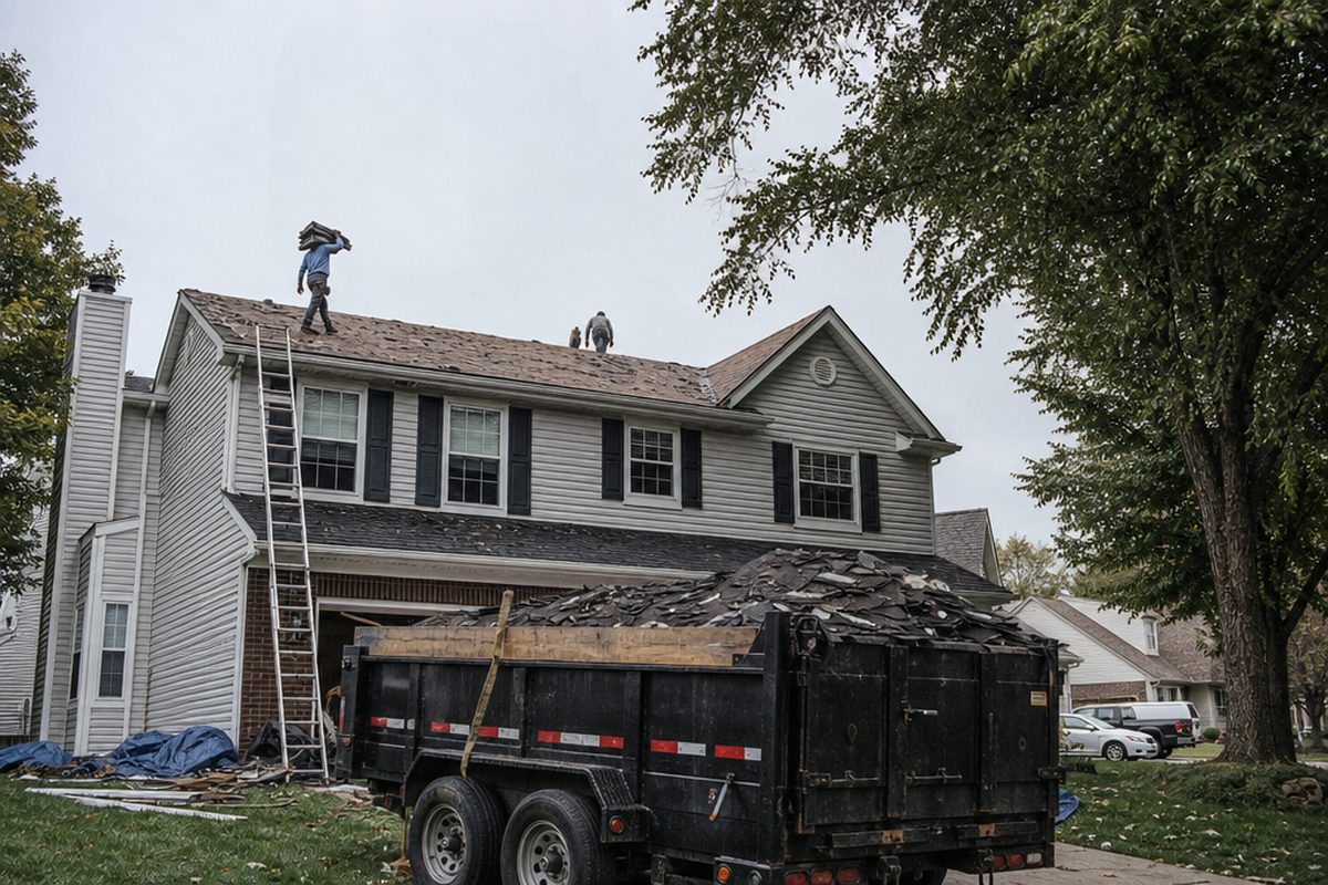 Roofing crew working on a home in the Cincinnati area