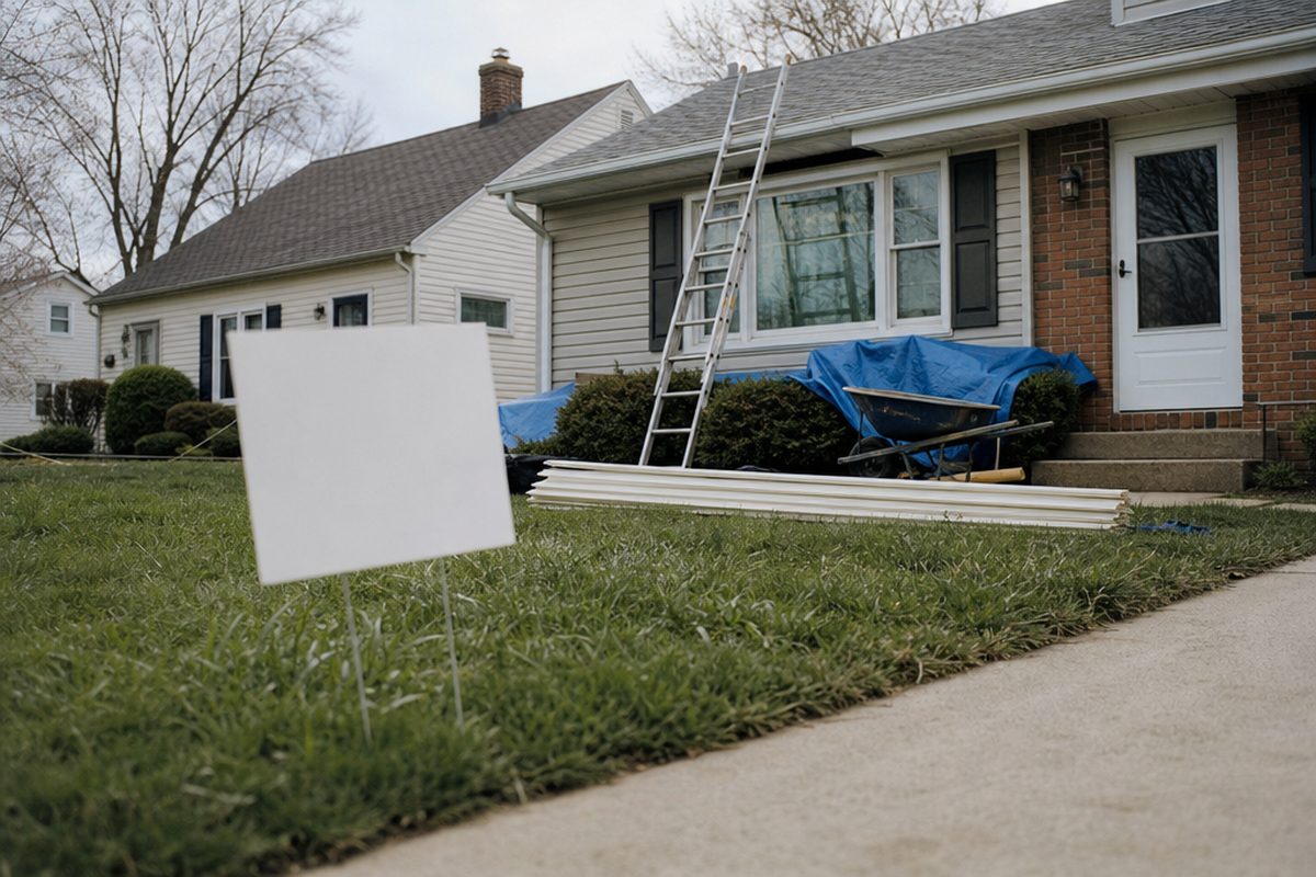 Contractor yard sign outside a job in progress